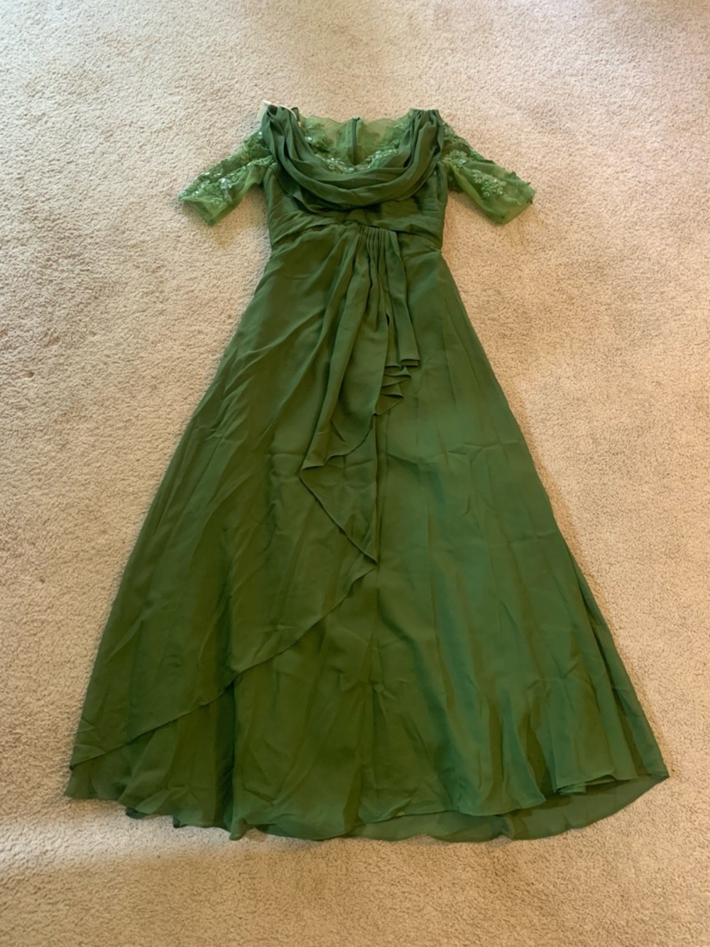 Green Lace-Detail Chiffon Maxi Dress